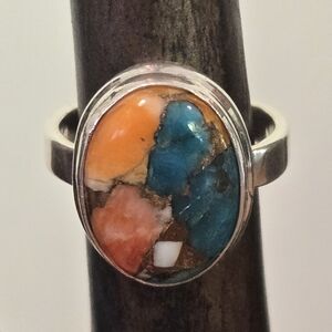Beautiful Spiny Oyster Turquoise Sterling Silver Ring Size 7 Marked 925